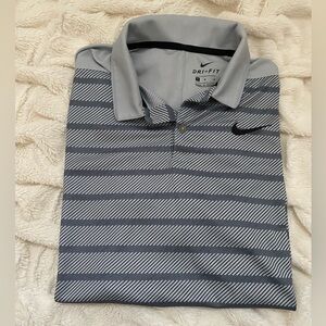 Nike Dri-Fit striped golf polo striped grey Sz M EUC